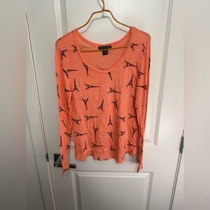 American Dream Coral Eiffel Tower Print Long Sleeve Tee in size XS